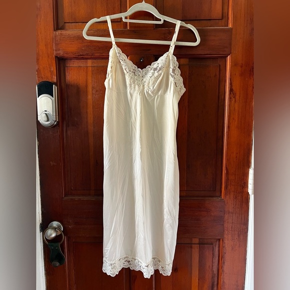 Vintage White Nylon Full Slip Dress 80s 90s Lace Lingerie Nightgown Bridal Under - Picture 9 of 10
